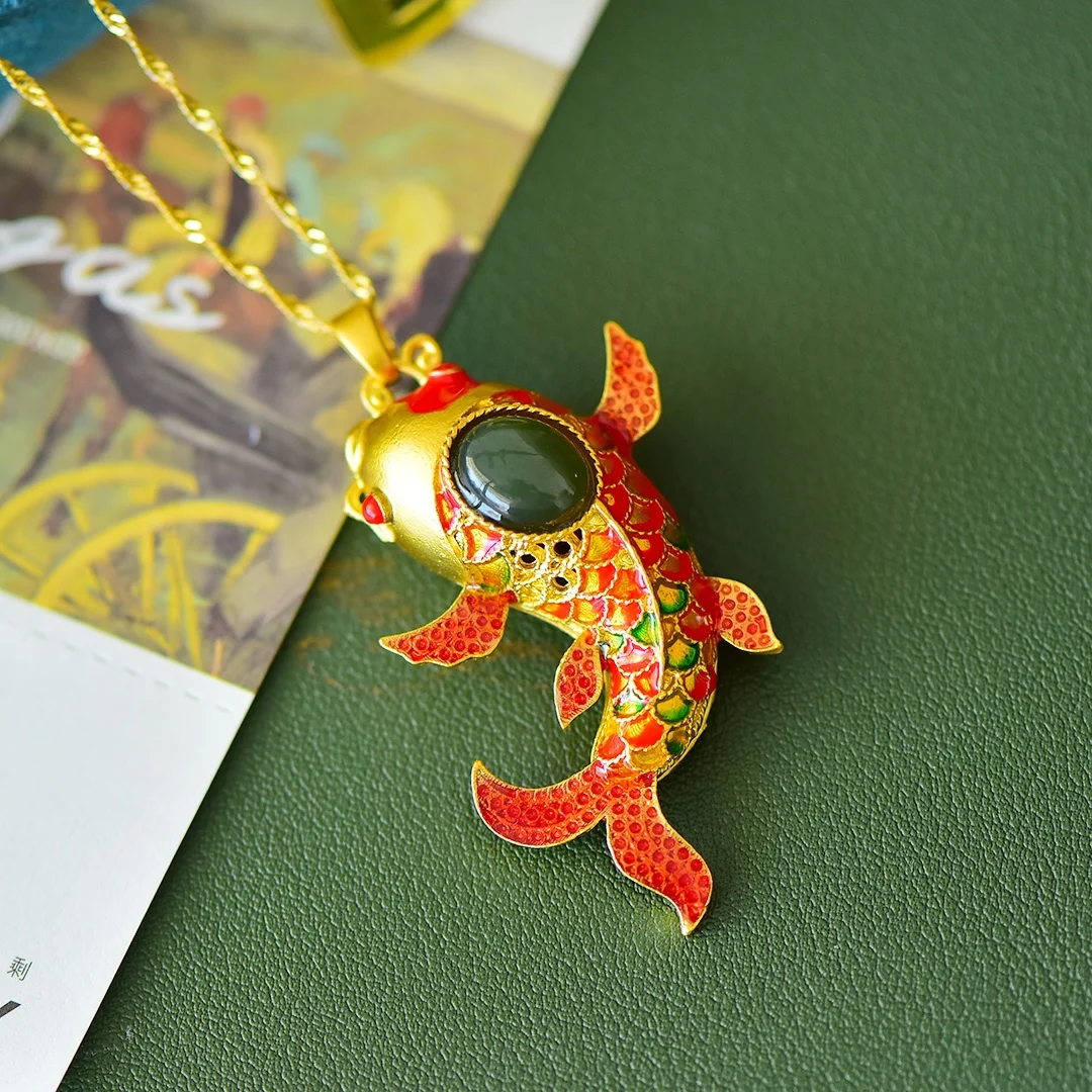 Natural, Hetian Jade, fish jump dragon enamel color, fashion earrings, pendants, wholesale