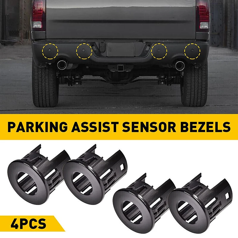 

4pcs Fit for Dodge Ram 1500 2014-2018 Classic 2019-2021 Parking Distance Sensor Bezel Bumper Radar Mounts Black Plastic Detector