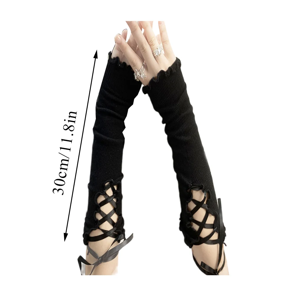 Y2K Strapping Women Jk Lace Fingerless Gloves Black Gothic DIY Sunscreen Sleeve Clothing Accessories Elastic Mesh Punk Gloves