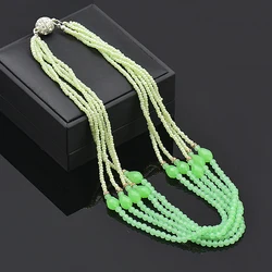 SINLEERY Green Pink Teardrop Crystal Beads 5 Layers Necklaces Rhinestone Magnet Buckle Women Wedding Party Jewelry XL984