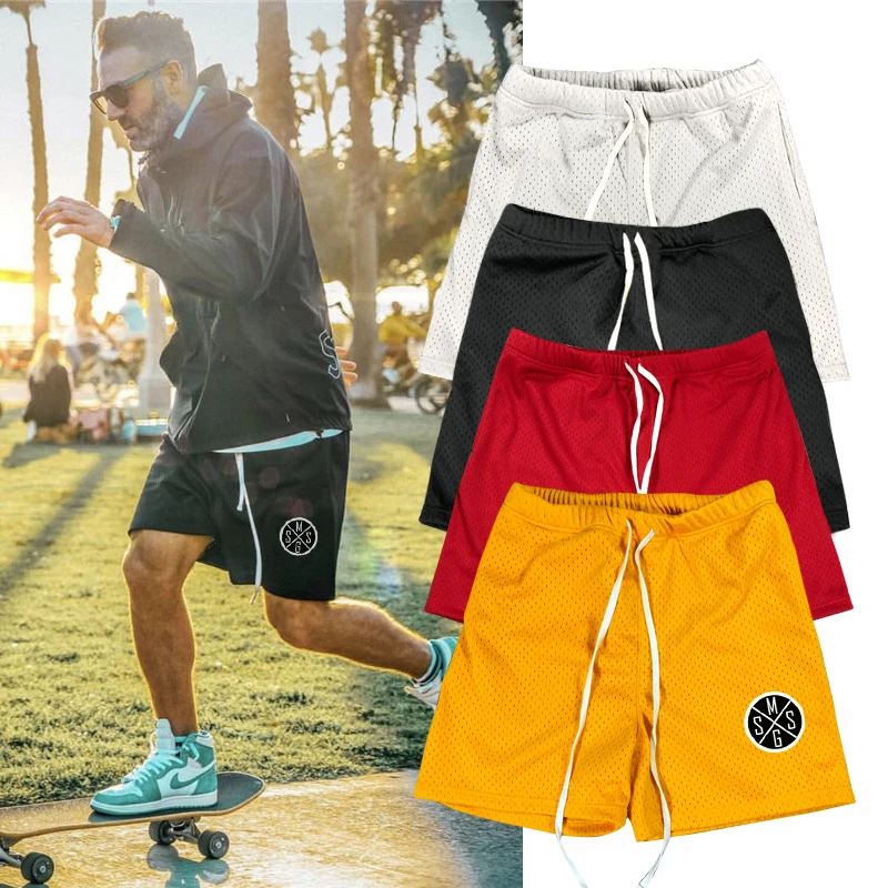 

Летние спортивные мужские модные шорты для фитнеса, бодибилдинг, тренажерный зал, сетчатые быстросохнущие шорты для бега, дышащие шорты для тренировок