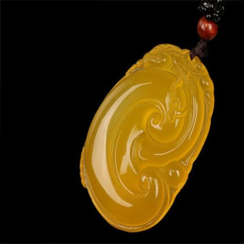 

Natural Ice Yellow Jade Marrow Ruyi Pendant, Men's and Women's Jade Pendant, Lover Gift