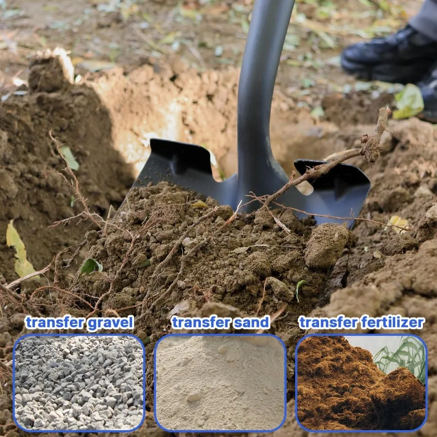 พลั่วงานหนักพร้อมด้ามจับไฟเบอร์กลาสสำหรับขุด เหมาะสำหรับทำสวน ขุดร่อง ปลูกต้นไม้ และเคลื่อนย้ายดิน ยาว 57 นิ้ว