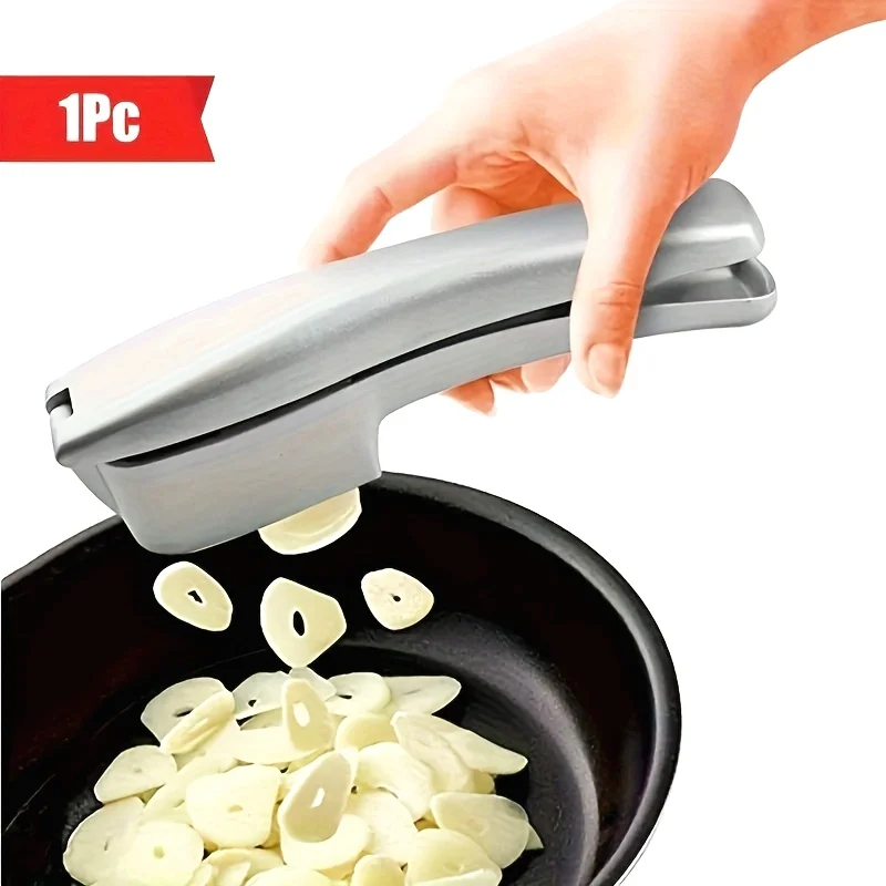 Garlic Press & Slicer 2 in 1 - Aluminium Garlic & Ginger Mincer and Slicer - with Slicing and Grinding - Kitchen Cooking Tools