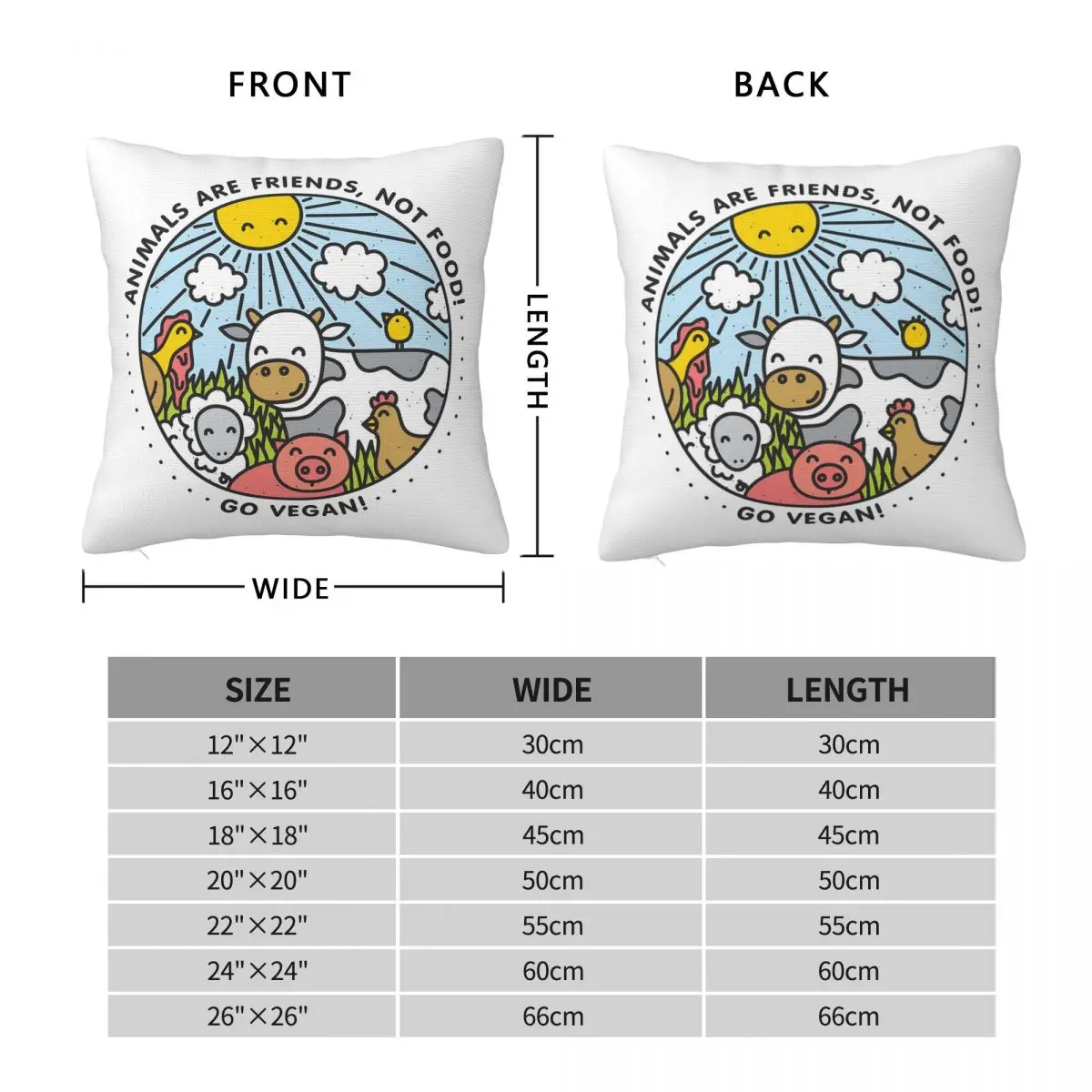 Animals Are Friends, Not Food! Go Vegan Square Pillowcase Pillow Cover Cushion Decor Comfort Throw Pillow for Home Bedroom
