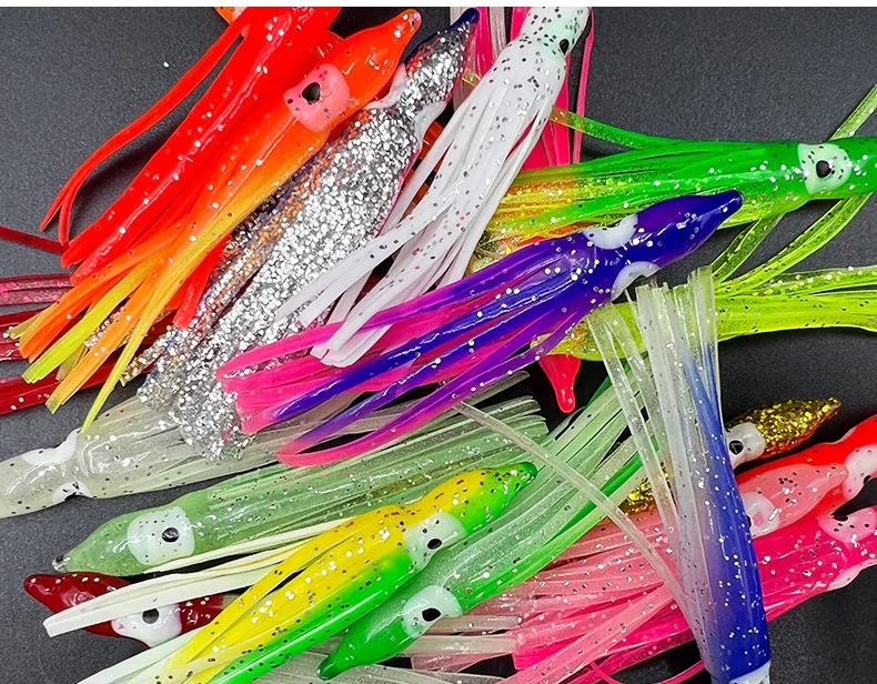 ShareShark 30 Stück/Beutel 20 Gemischte Farben Leuchtende Tintenfisch-Angelköder Weicher Gummi-Oktopus-Rockköder für Seebarsch Thunfisch Karpfen – Detail 10
