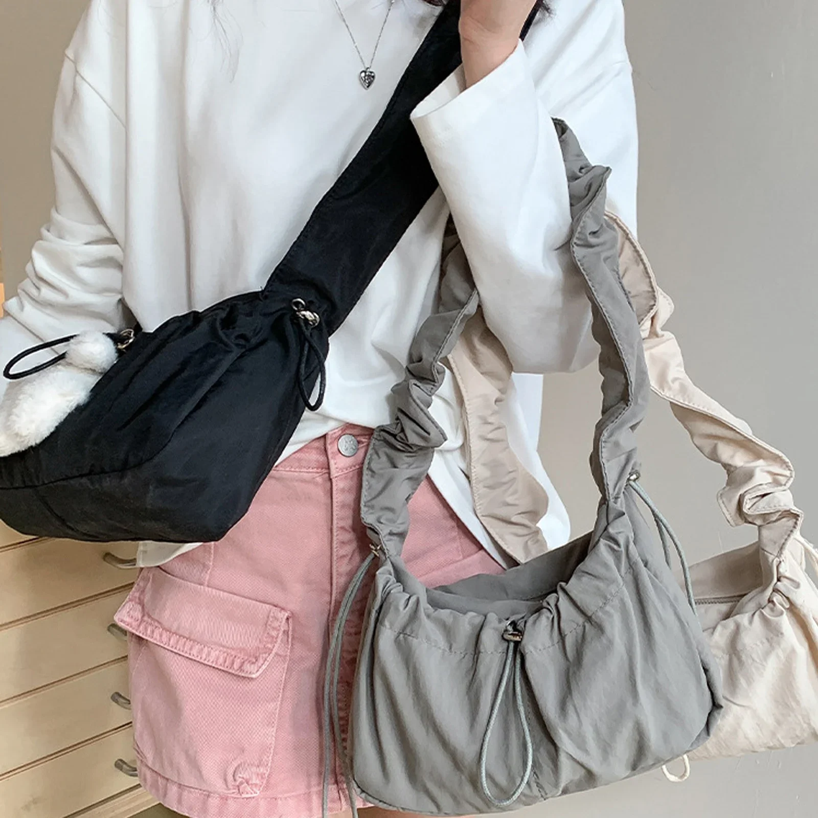 

Vintage Wrinkled Shoulder Bag for Women Simple Versatile Commuting Fashion Brand Designer High Quality Drawstring Underarm Bag