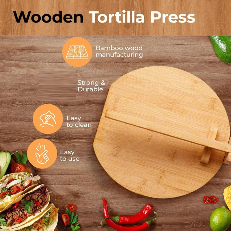 

Wooden Tortilla Press 10 Inches Wood Tortilla Press Maker, With Rolling Pin & 50 Pcs Parchment Paper, For Homemade