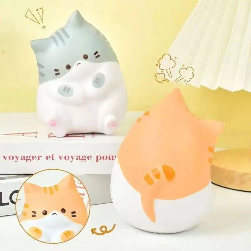Cat Squishy Toy Soft Squeeze Stress Relief Fidget Mini Desktop Decompression Toy 3 Styles