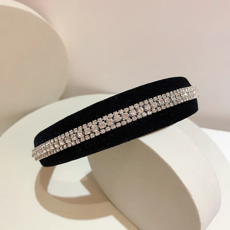 Women Vintage Velvet Shining Rhinestone Headbands Plain Hairband Hair Hoop Simple Hair Holder Headwear