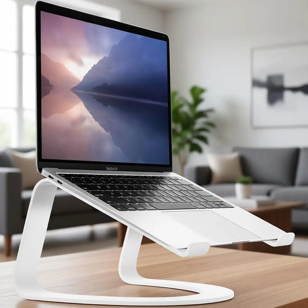 

Ergonomic White Desk Cooling Stand for Curved Books and Laptops