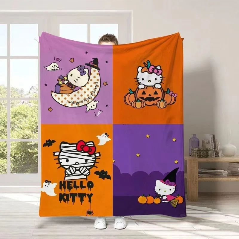 Hot Sanrio Hellokitty Halloween Pumpkin Flannel Printed Blanket Anime Cartoon Kawaii Cute Office Sofa Nap Bed Blanket Gift