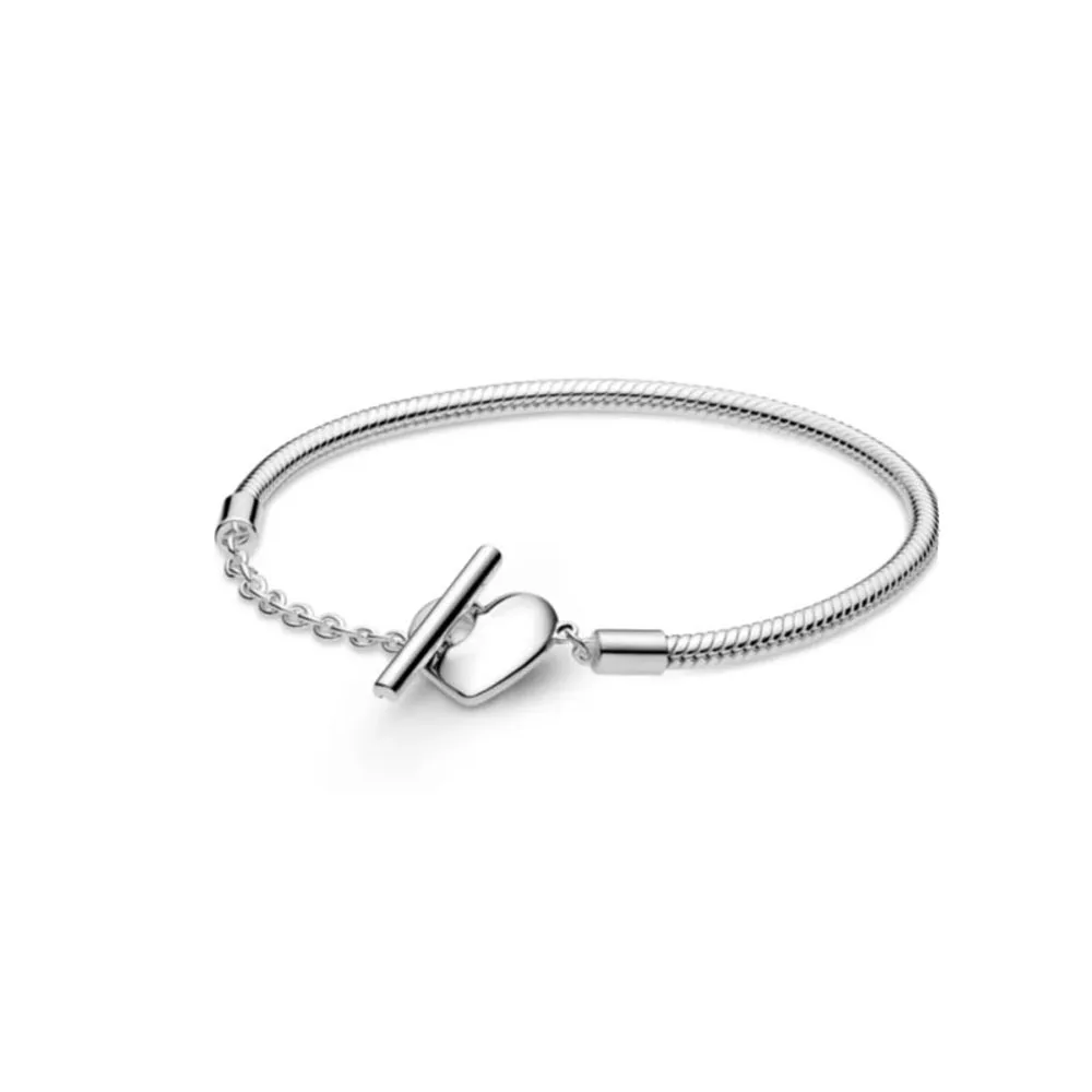 2024 Hot Sale 925 Silver Heart Shaped Snake Chain bracelet Fit 3mm Pendant Charm Beads Women Jewelry Multiple Shapes Bracelet