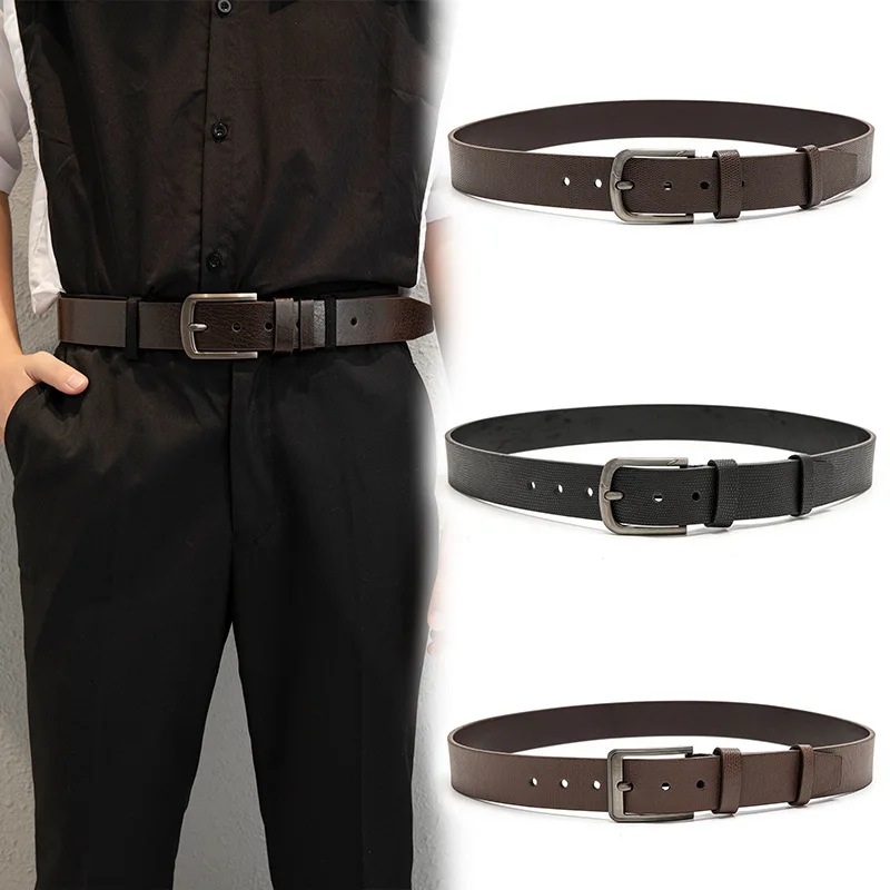 

New 3.8cm Pu Leather Buckle Waistband For Men's Minimalist Design Versatile Black Coffee Colored Workwear Pants With Waistband