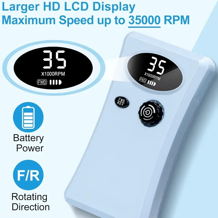 Perceuse à ongles électrique 35000 tr/min, lime à ongles professionnelle avec batterie Rechargeable pour ongles en acrylique et en Gel, conception Portable
