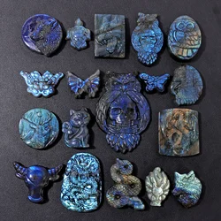 Unique Natural Stone Labradorite Ornament Hand-carved Butterly Snake Shape Statue Reiki Owl Buddha Ornaments Home Decoration