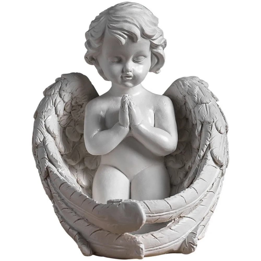 Retro Angel Candlestick Ornaments Resin Baby Prayer Angel Statue Candle Holder Crafts Ornaments Living Room Home Desktop Decor