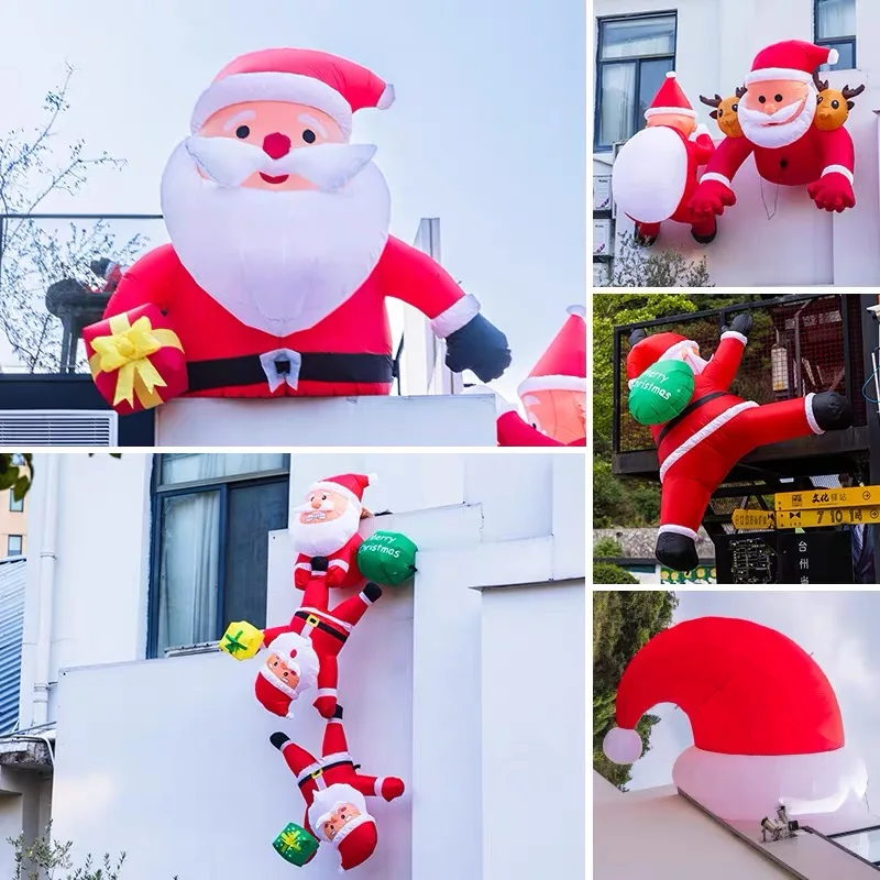 6ft natal inflável telhado decorações ao ar livre escalada santas engraçado pendurado papai noel inflável com saco de presente para beirais da janela