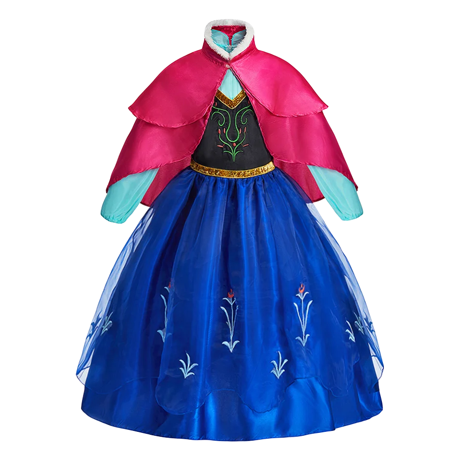 Satin Construction Cape Detail Golden Belt Accent Regal Blue Multi-Layered Skirt Skin-Friendly Princess Gown for Carnival Party