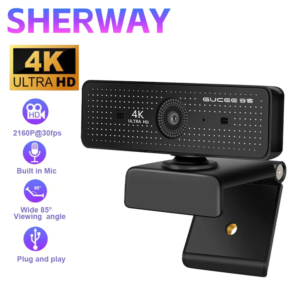 

4K Webcam for PC UHD Autofocus Streaming Web Cam with Mics Plug and Play USB Computer Video Camera for Online Teaching/Meeting