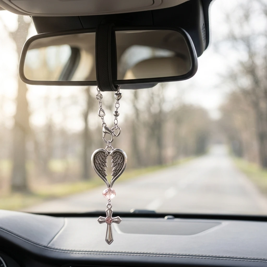 Angel Shaped Car Rearview Mirror Hanging Ornament With Blessing Meaning Made Of Eco-Friendly Material For Vehicle Decoration