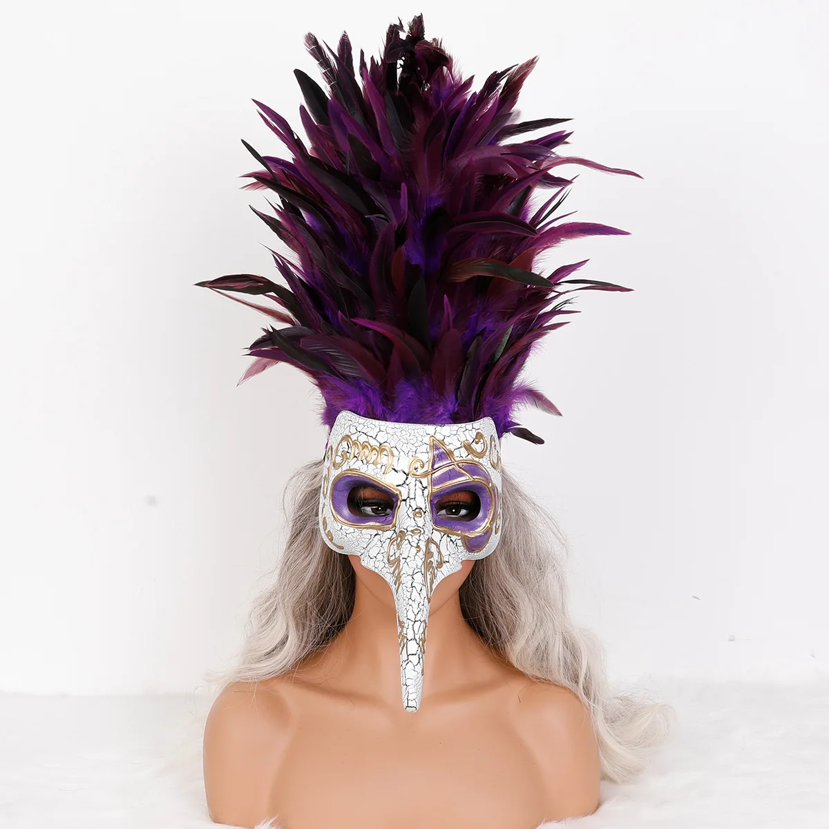 Carnival High End Venetian Mask Long Nose Painted Feather Masks Party Performance Masquerade Props Easter Accessories