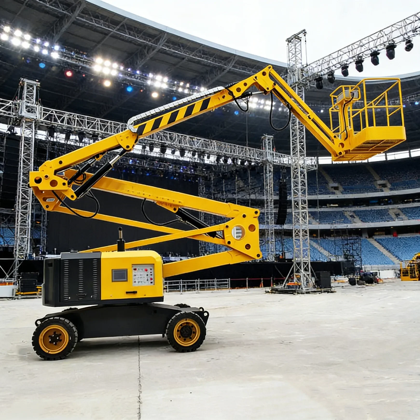 Safety First Boom Lift With Anti Tip System And Emergency Stop For Working Security