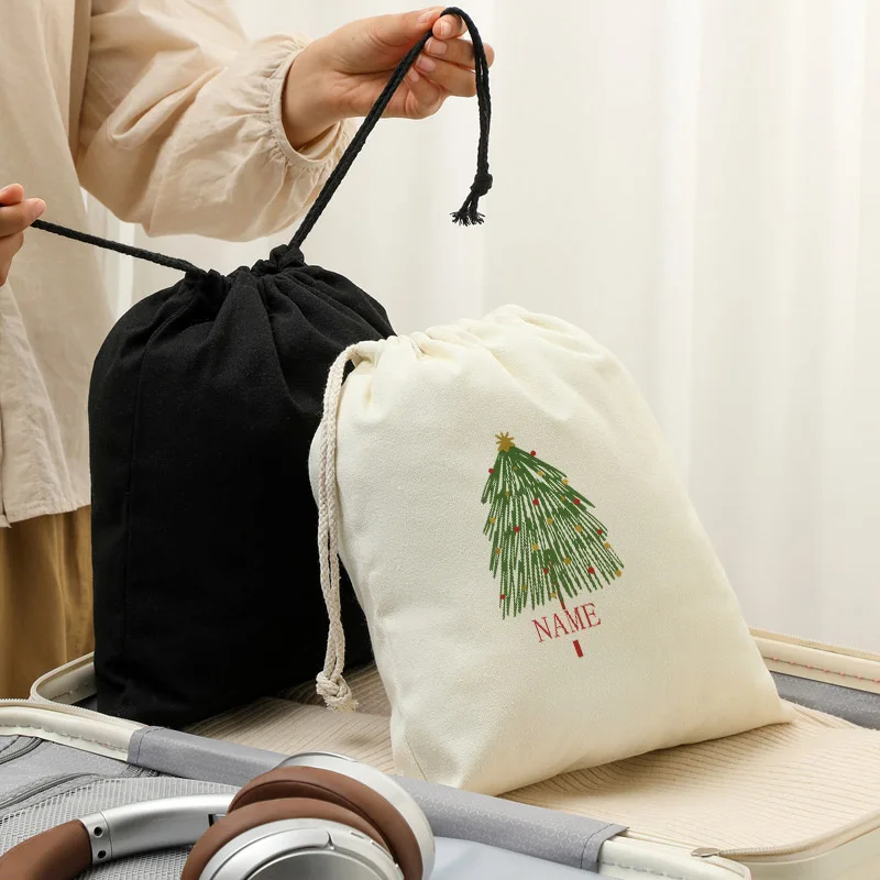 Borsa con coulisse beige personalizzata per bomboniere, nome personalizzato, albero di Natale, vacanze, alberi Boho, regalo per madre, sorella, fidanzata