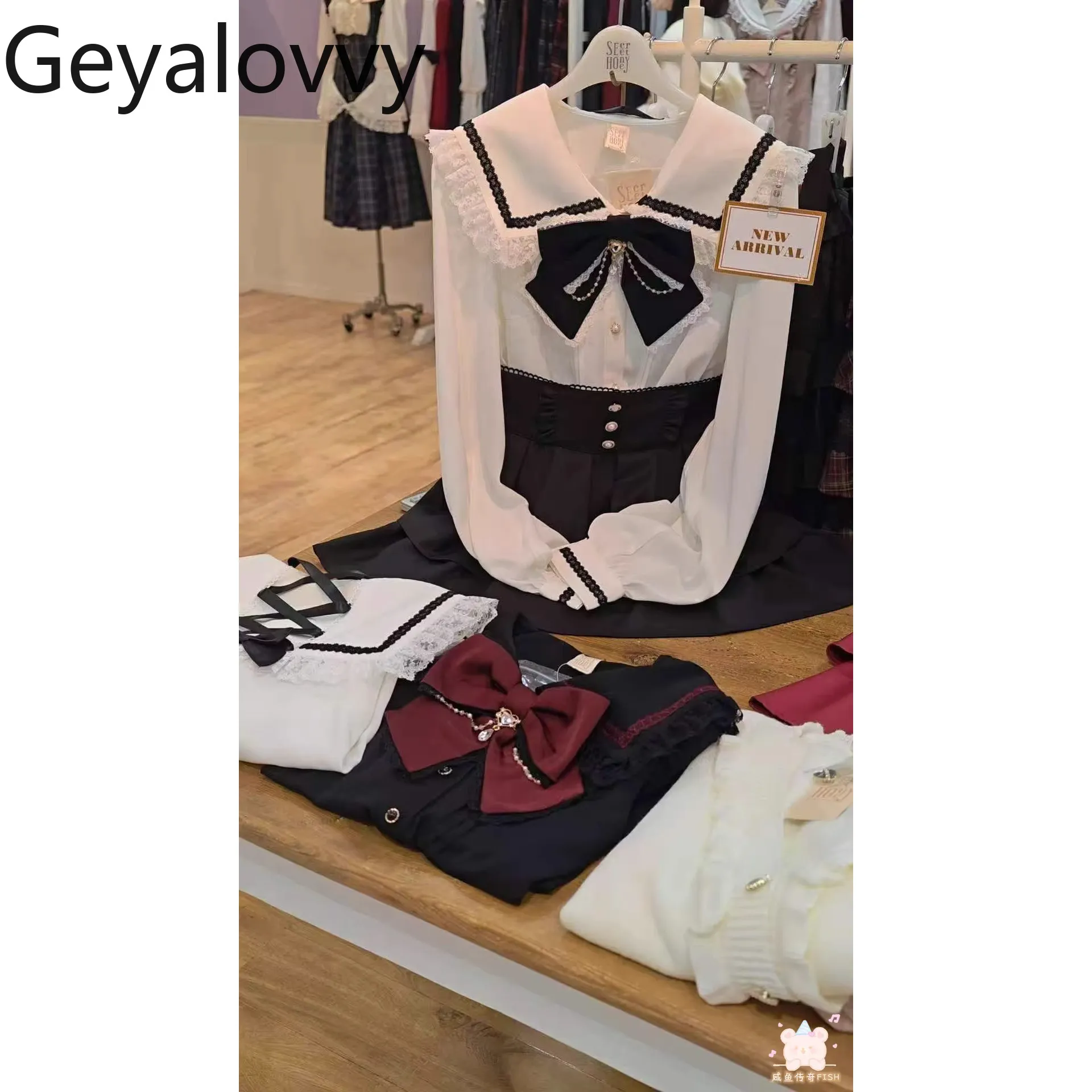 和風SC秋新作レースアップネイビーカラーカレッジスタイルシャツJK量産ロリータ甘い万能シャツトップス