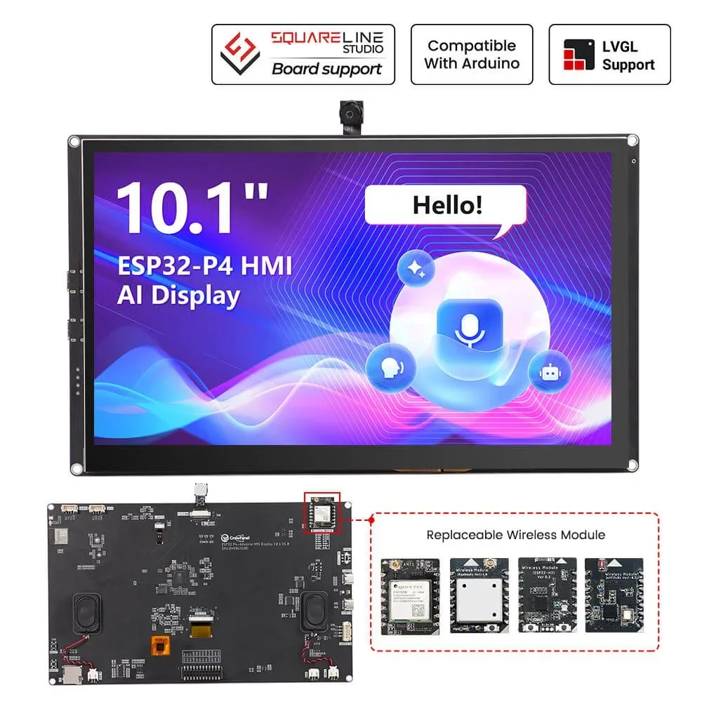 Écran tactile HMI AI CrowPanel Advanced 10,1 pouces ESP32-P4 1024x600 IPS compatible WiFi 6 avec Arduino/LVGL/Micropython
