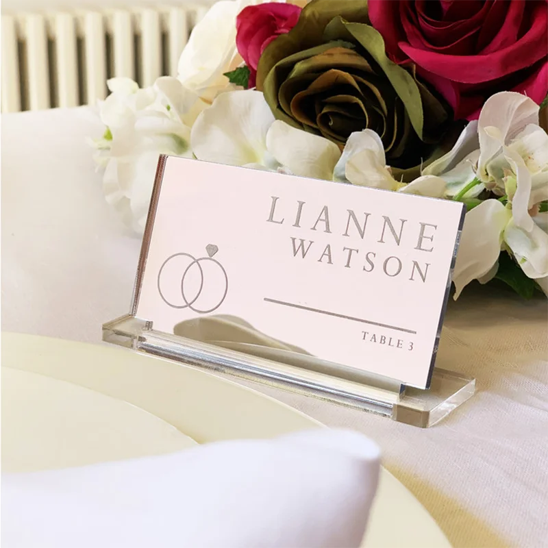 Custom Table Name Wedding Place Card Name Tag Laser Cut Acrylic Mirror Gold Place Cards Wedding Name Place Cards