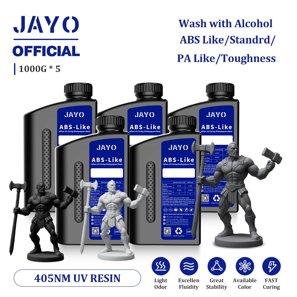 JAYO Standard/ABS-Like/Toughness/Like PA Resin 5KG 395-405nm UV Curing  Photopolymer Rapid Resin for LCD/DLP/SLA 3D Printer