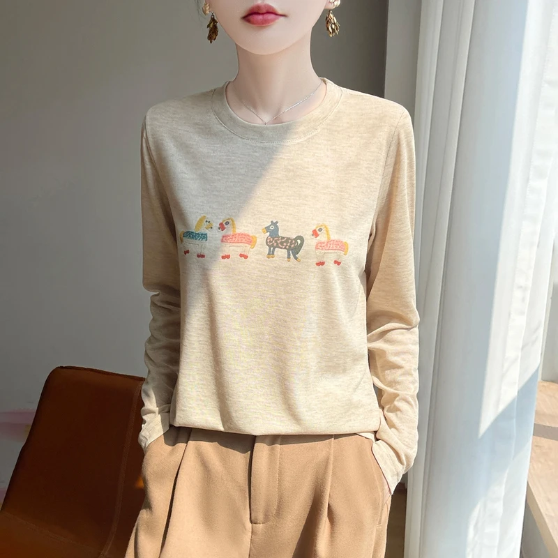 2026 Spring and Autumn Plus Size Loose and Slim New Printed Comfortable Long Sleeve Summer T-shirt