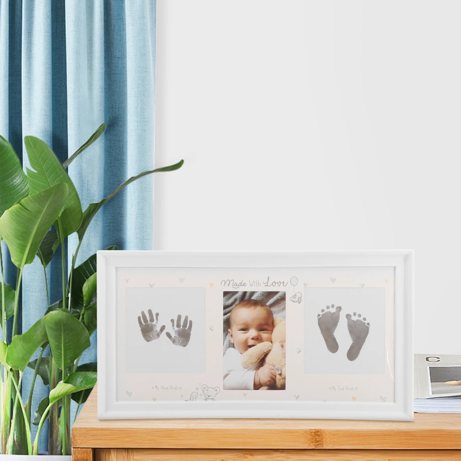 

s Baby Hand Foot Print Photo Frame Keepsake Creative Ink Pad Growth Record Decorative Newborn Picture Frame Safe Materials