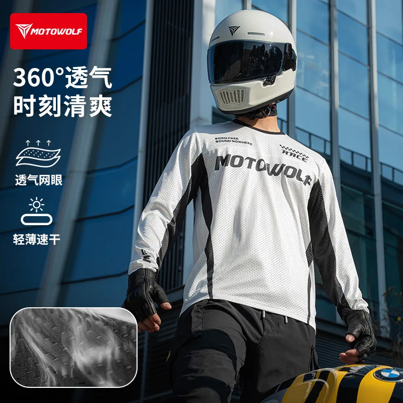 MOTOWOLF Motorcycle Quick-drying Summer T-shirt Mesh Breathable Sunscreen Long Sleeves Perspiration Motorcycle Base Layers