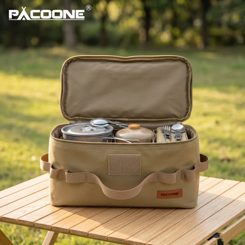 PACOONE Portable Camping Storage Bag Multifunctional Large Capacity Gas Canister Holder Ground Nail Cookware Utensils Tool Bag