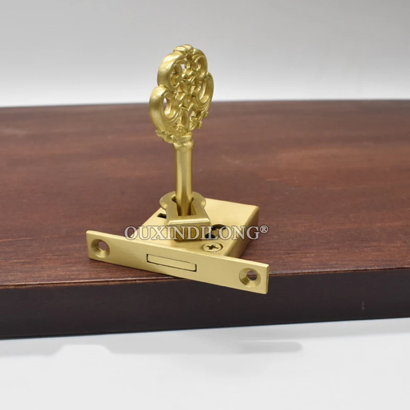 2PCS Pure Brass Drawer Cabinet Locks Cupboard Locker File Cabinet Lock Hidden Wood Cases Box Lock European Furniture Lock+Key