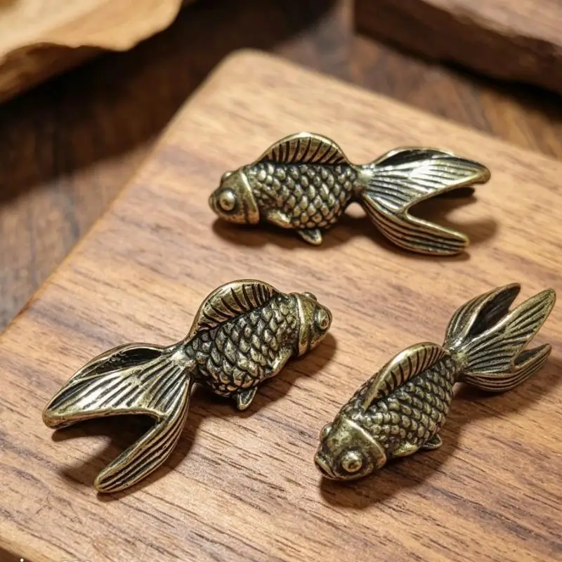 Mini-Goldfisch-Figuren Retro Messing Glückstier-Statue Ornament Heimdekoration Schreibtischdekoration Teetier Niedliche Geschenke – Detail 1