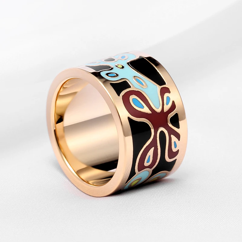 High Quality Party Jewelry Dubai Jewellery Ring Stainless Steel Enamel Jewelry Colored Enamel Ring