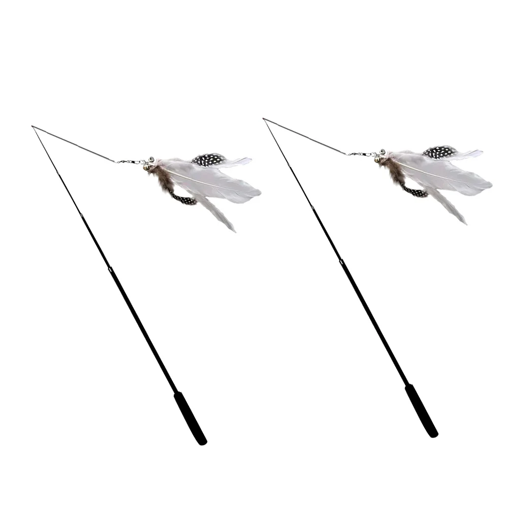 

2Pcs Cat Teasing Stick Telescopic Interactive Play Rod Long Bite Resistant Kitten Chasing Exercise Game Cat Toy