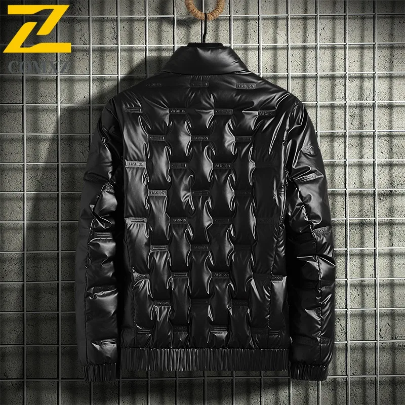 سترة COMXZ الرجالية القصيرة العصرية بياقة واقفة للتنقل والمكتب سترة دافئة لامعة للمشي لمسافات طويلة مريحة معطف شتوي للحماية من البرد