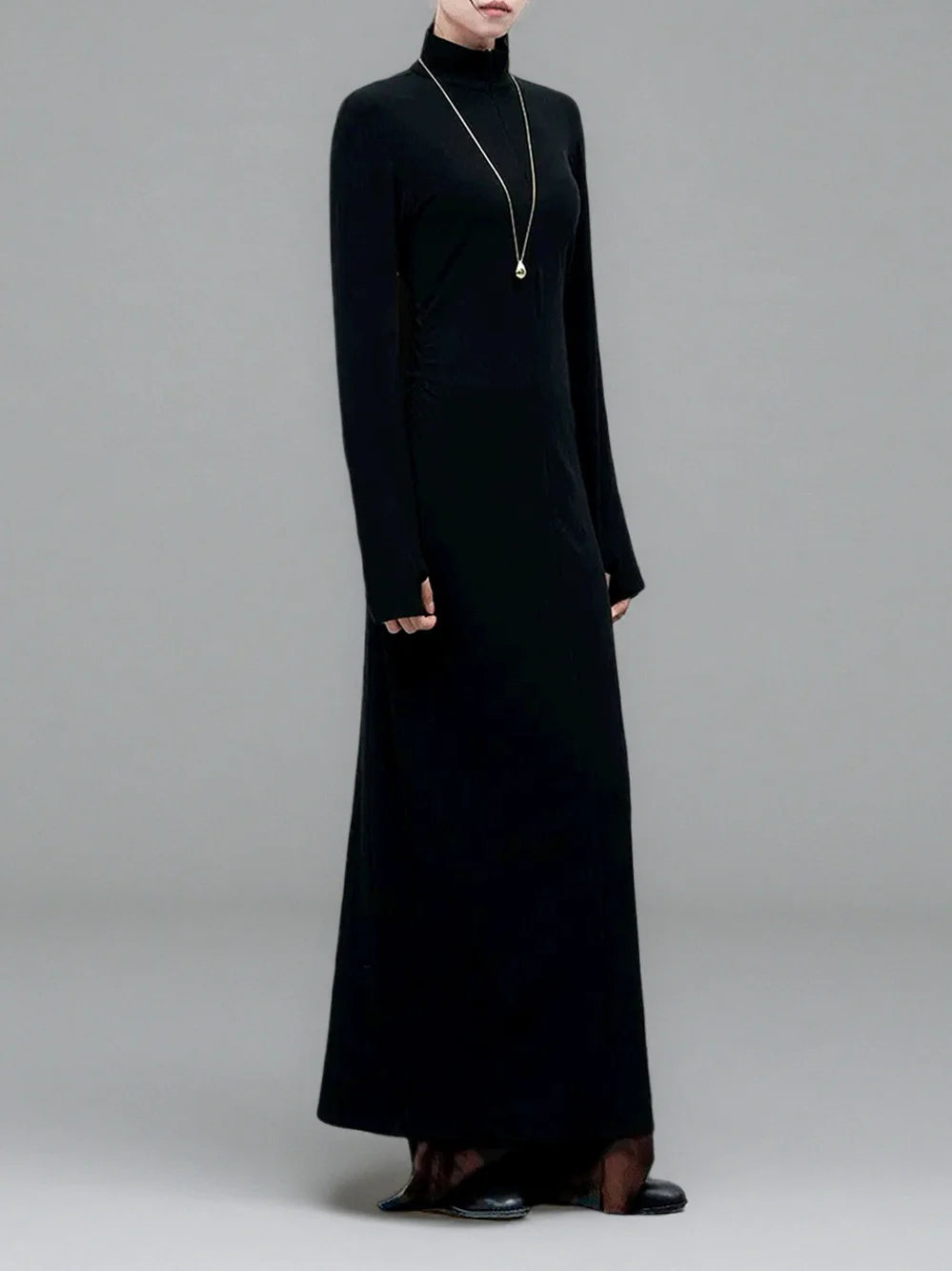

Two-Way Wear Long Black High Collar Women's Dress Slim Fit Cotton Blend High Elasticity Zipper Style Casual A-Line Skirt