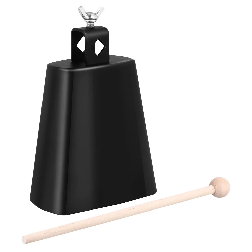 Black Cowbell with Stick Drum Kit Accessories Practical Small Noise Maker Percussion Instrument Metal Wooden Drumstick