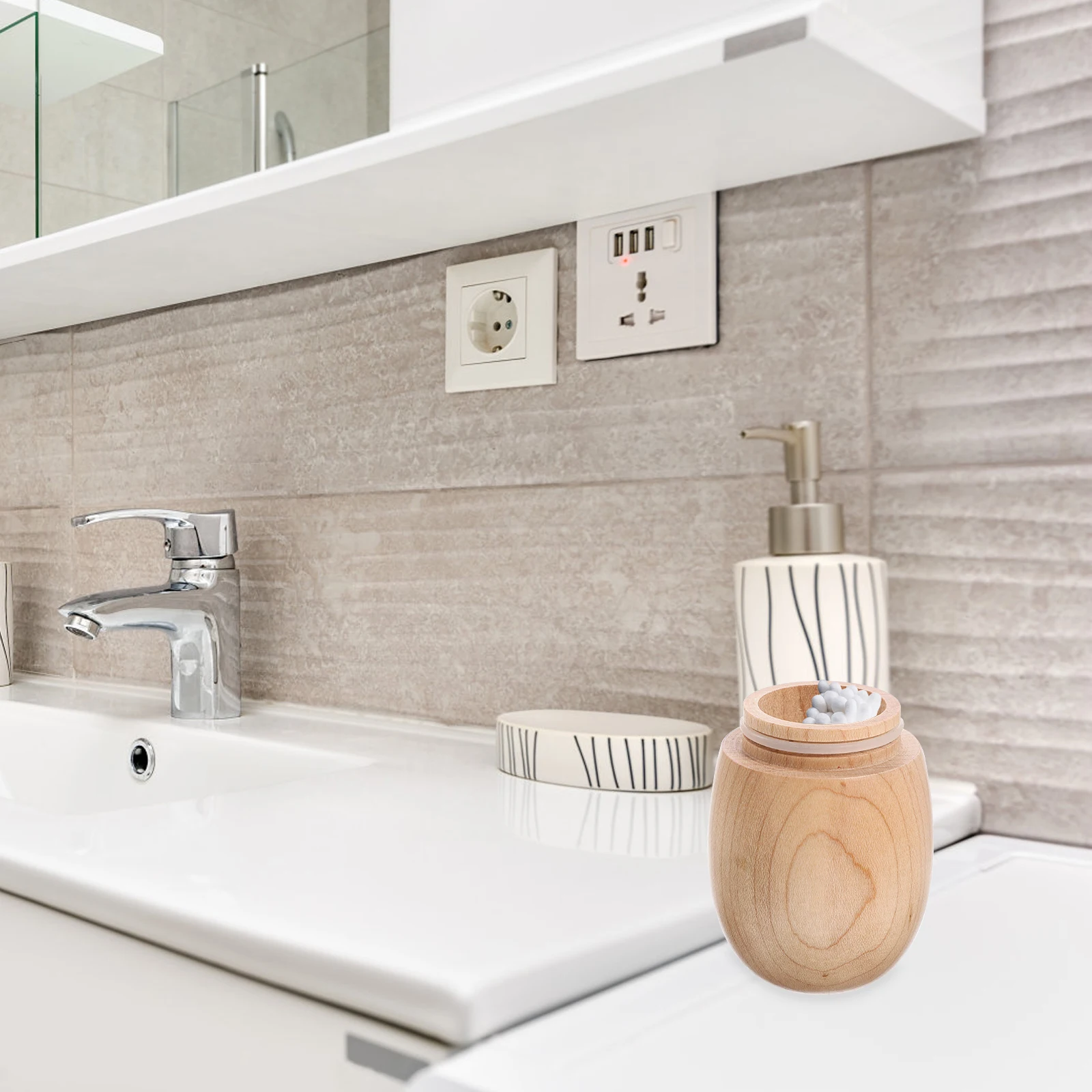 

Delicate Pegwood Cotton Bud Holder Premium Wood Material Toothpick Dispenser Household Tabletop Cotton Swab Container Stylish