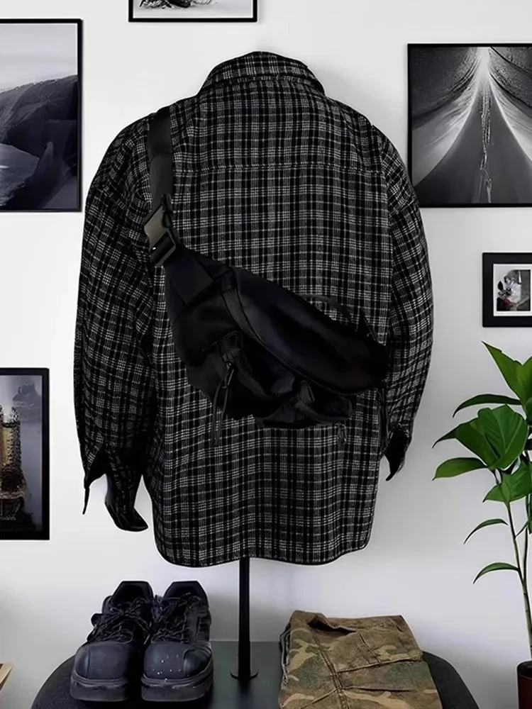 Cleanfit Black Long Sleeve Plaid Shirt Men's Casual Base Layer Top Lightweight Breathable Summer Travel Friendly Youth Trend