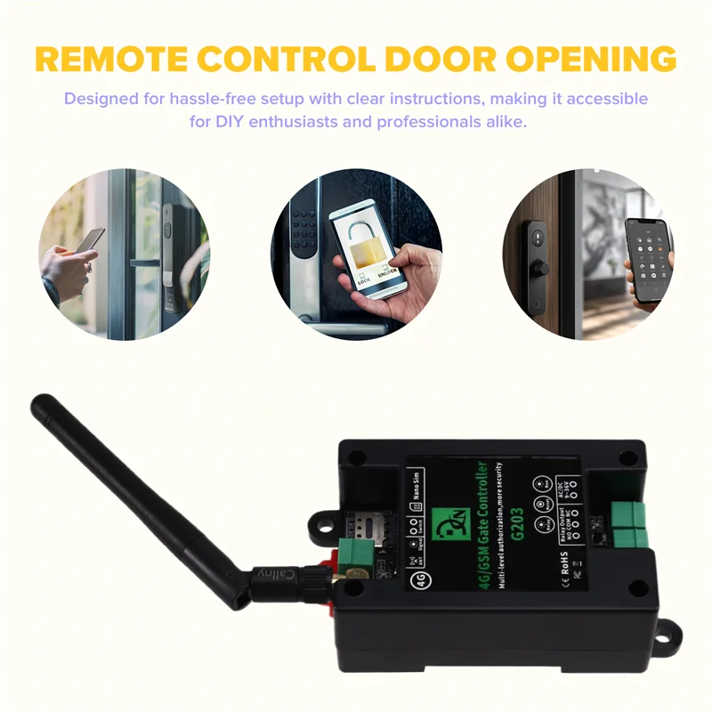 B24B GSM Remote Control Relay Switch G203 4G Mobile Phone Operated Door & Gate Controller Door Opener