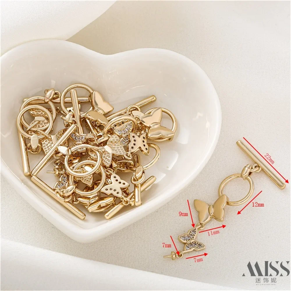 

14K Gold-plated Zircon Double Butterfly OT Buckle Connection Buckle Belt Loop Hanging Buckle DIY Manual Chain Interface Accessor