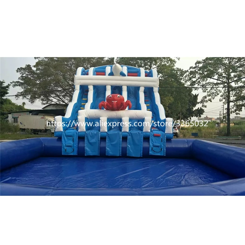 Commercial Giant Inflatable Water Slide With Pool For Kids And Adults