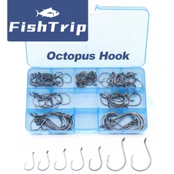 FishTrip 100Pcs Octopus Hook Circle Hook Box Set 2X Strong Live Bait Fishing Hook for Saltwater & Freshwater