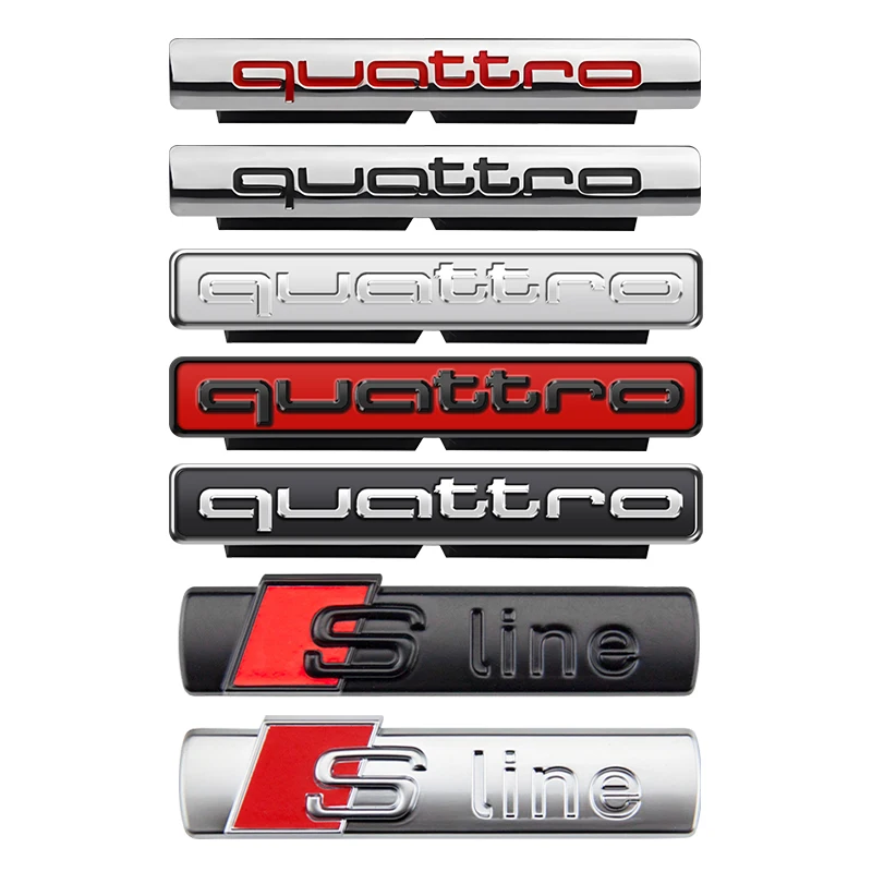 Car Metal Quattro Logo Front Grill Badge Emblem Sticker Decals for Audi Sline A3 A4 A5 A6 A7 A8 S3 S4 S5 S6 Q3 Q5 Q7 Car Styling